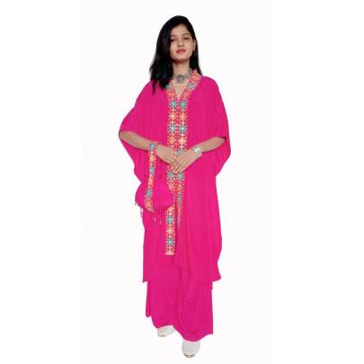 Embroidery Kaftan Pant Set with Potli Bag