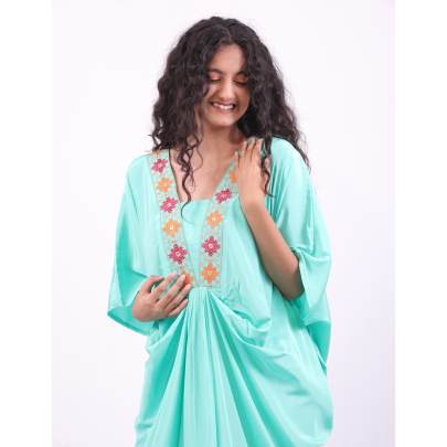 Embroidery Kaftan Pant Set with Potli Bag