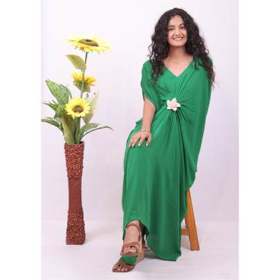 Floral brooch Draped Kaftan Dress
