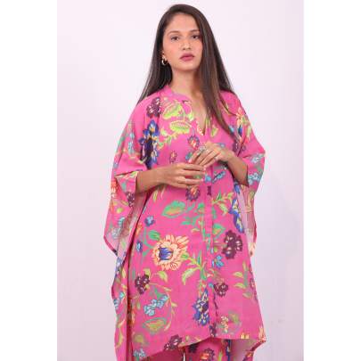 Pink Floral Kaftan Pant Co-ord Set