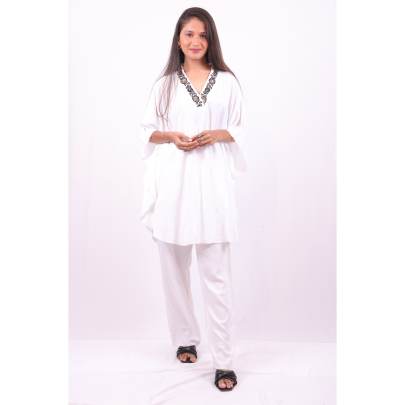 Rayon Kaftan with Pant     Embroidered Neck