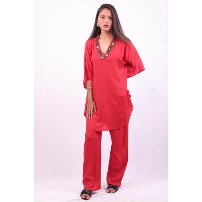 Rayon Kaftan with Pant Embroidered Neck