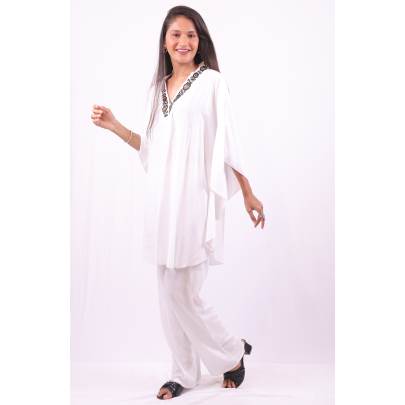 Rayon Kaftan with Pant     Embroidered Neck