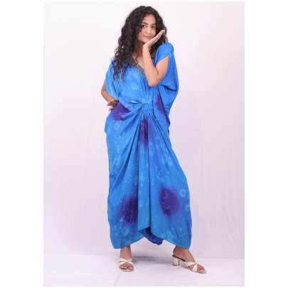 Tie Dye Embellished Neck Draped Kaftan