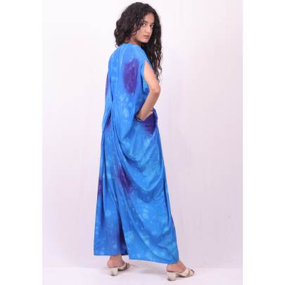 Tie Dye Embellished Neck Draped Kaftan