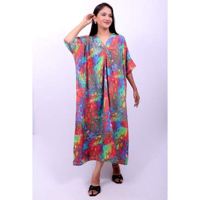 Abstract V Pleated Long Kaftan 