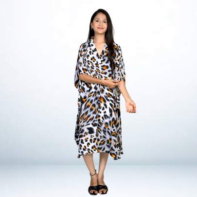 Animal Print Grey Short Beach Kaftan Caftan