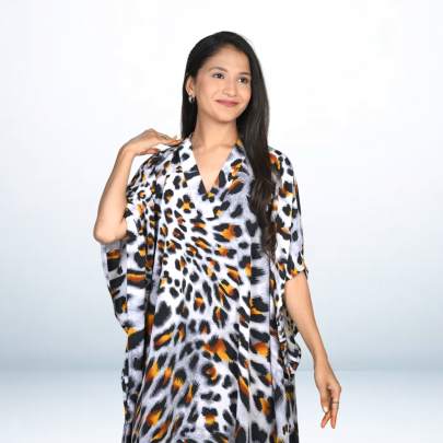 Animal Print Grey Short Beach Kaftan Caftan