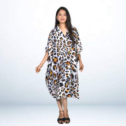 Animal Print Grey Short Beach Kaftan Caftan