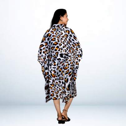 Animal Print Grey Short Beach Kaftan Caftan