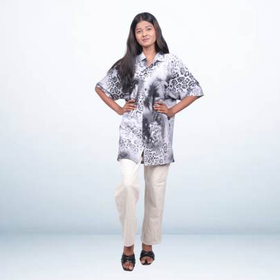Animal Print Oversized Shirt Kaftan for Women