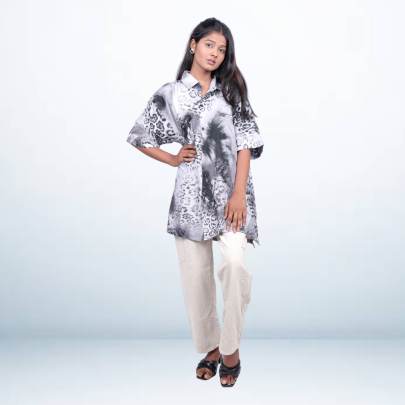 Animal Print Oversized Shirt Kaftan for Women