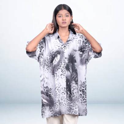 Animal Print Oversized Shirt Kaftan for Women