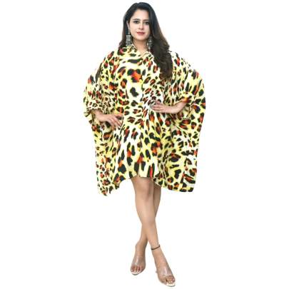 Animal Print Shirt Style Kaftan Yellow