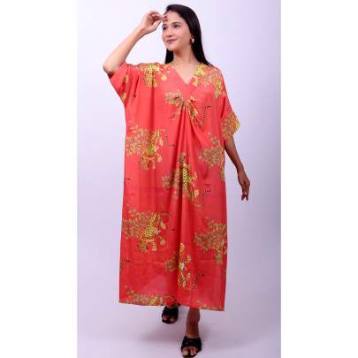 Animal Print V Pleated Kaftan 