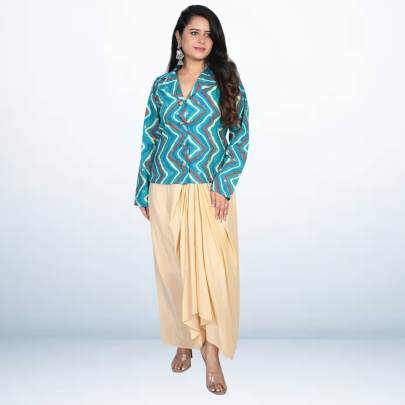Bandhej Print Jacket Draped Skirt