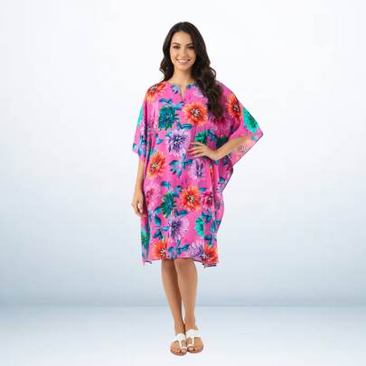 Big Flower Print Short Kaftan