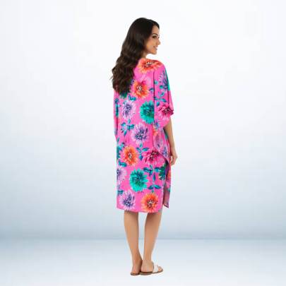 Big Flower Print Short Kaftan