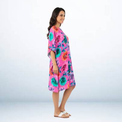 Big Flower Print Short Kaftan