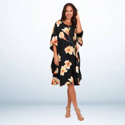Black Allover Floral Print Short Kaftan