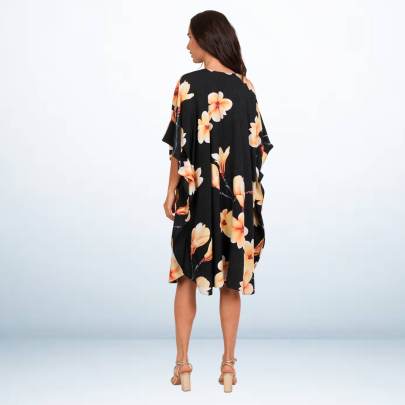 Black Allover Floral Print Short Kaftan