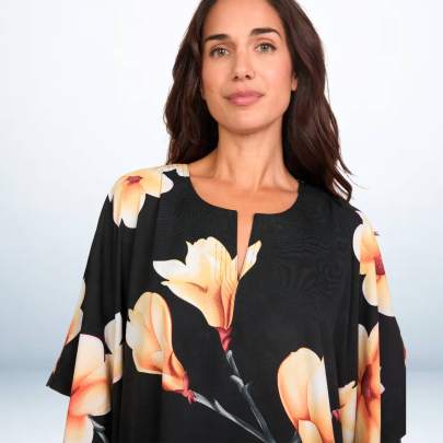 Black Allover Floral Print Short Kaftan