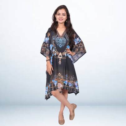 Black Digital Printed Short Kaftan Caftan