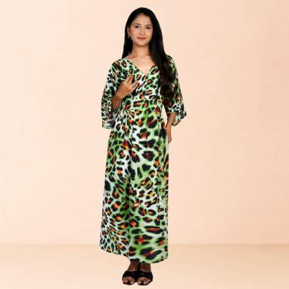 Black Green Animal Skin Printed Long Dress