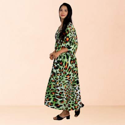 Black Green Animal Skin Printed Long Dress