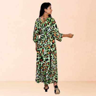 Black Green Animal Skin Printed Long Dress