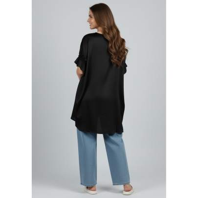 Black High Low Poncho Top with Cuff Sleeves