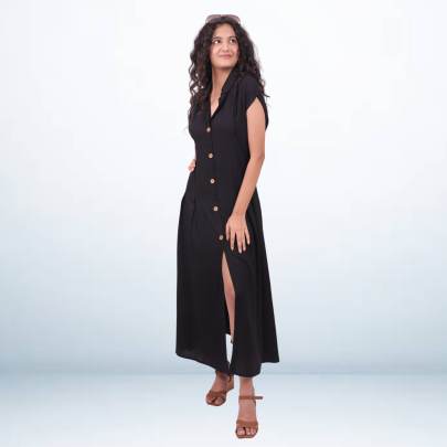 Black Long Slit Shirt Dress 