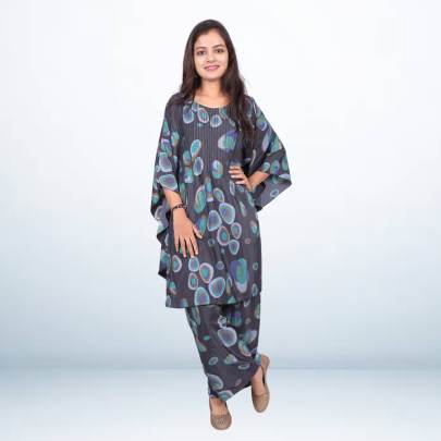 Black Polka Dot Kaftan Pant Cord set