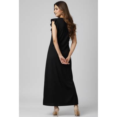 Black Ruffle Sleeve Long Dress