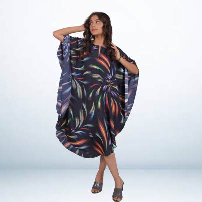 Black Sparkle Printed Short Beach Kaftan