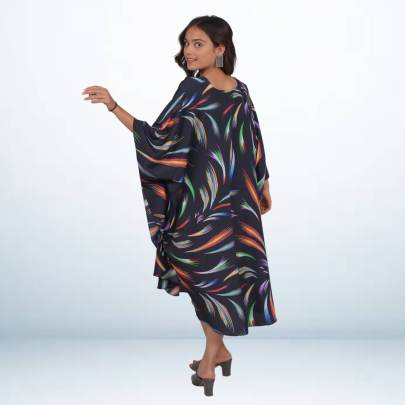 Black Sparkle Printed Short Beach Kaftan