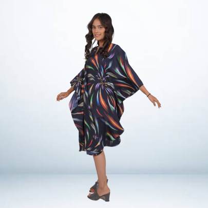 Black Sparkle Printed Short Beach Kaftan