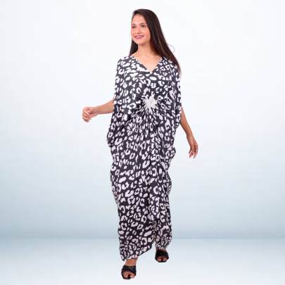 Black   White Animal Printed Designer Long Dress