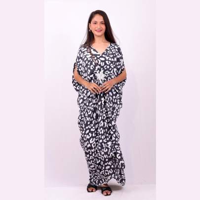 Black   White Animal Printed Designer Long Dress