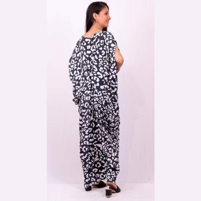 Black   White Animal Printed Designer Long Dress
