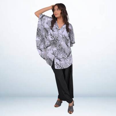 Black & White Printed Short Tunic Kaftan