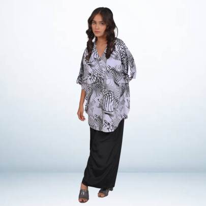 Black & White Printed Short Tunic Kaftan