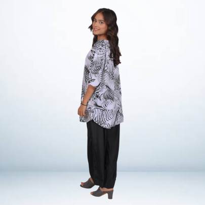 Black & White Printed Short Tunic Kaftan