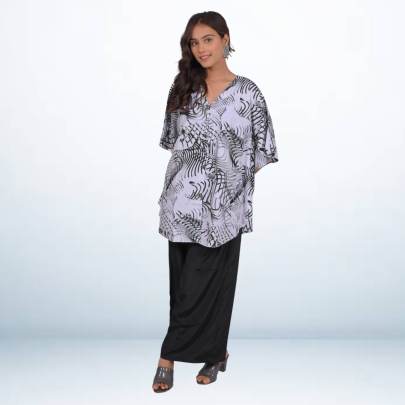 Black & White Printed Short Tunic Kaftan
