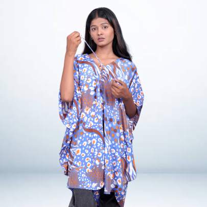Blue Abstract Printed Drawstring Short Kaftan