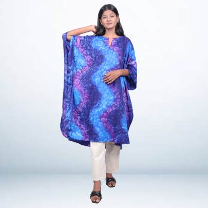 Blue Abstract Printed Short Kaftan