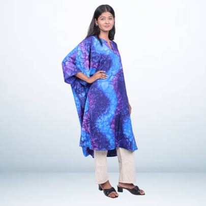Blue Abstract Printed Short Kaftan