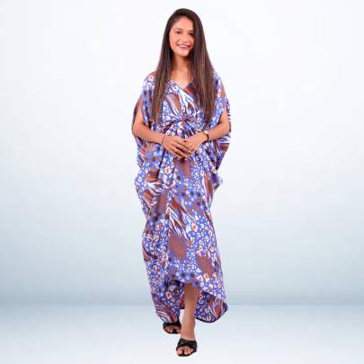 Blue Animal Skin Printed Long Partywear Dress