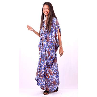 Blue Animal Skin Printed Long Partywear Dress