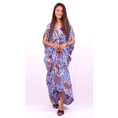 Blue Animal Skin Printed Long Partywear Dress